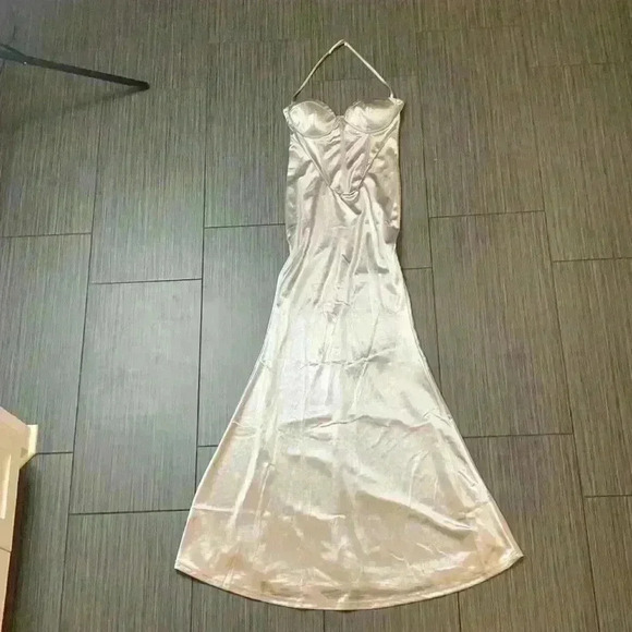 Fashion Nova Silver Alexi Corset Halter Neck Padded Bra Maxi Dress Size S - Picture 3 of 13